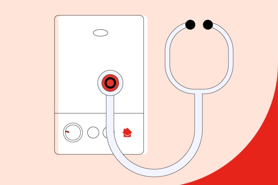 A graphic of a boiler being checked with a stethoscope to signify a boiler service