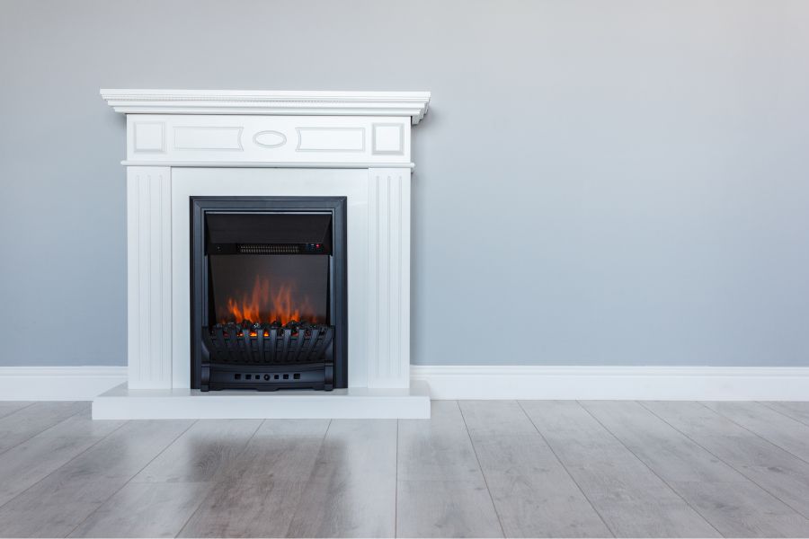 A gas fireplace