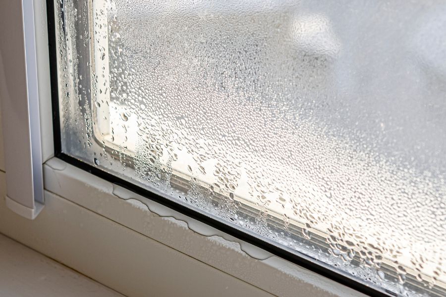 Image of condensation on the inside of a PVC window