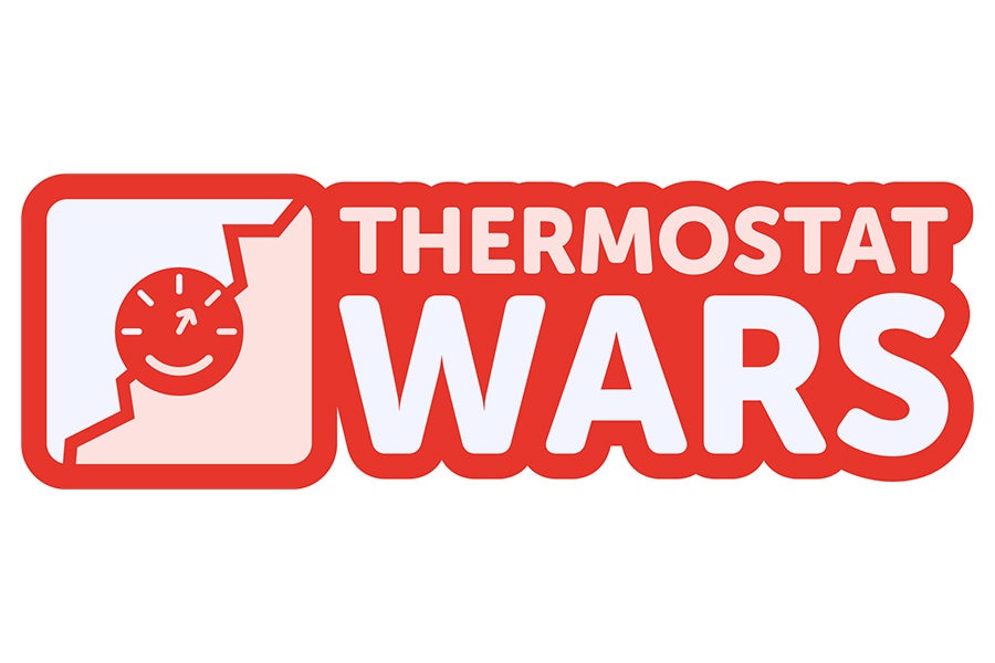 Thermostat wars logo with a thermostat icon