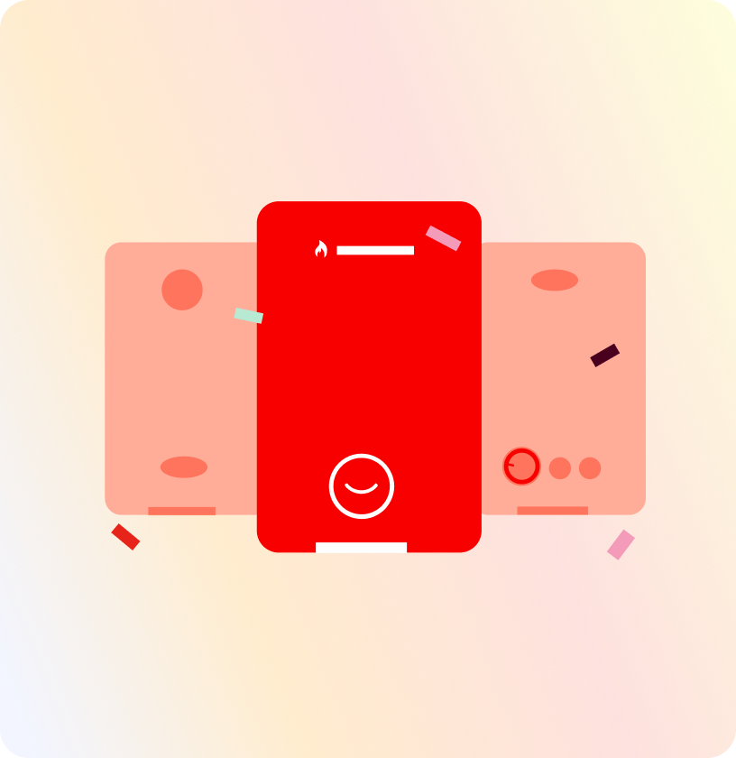 Three different boilers surrounded by confetti, indicating the Boxt boiler cashback prize.