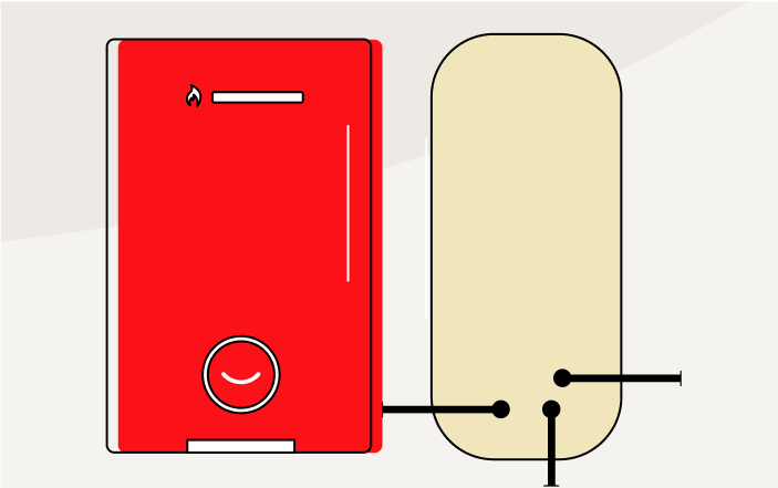 A graphic of a conventional boiler with a water tank