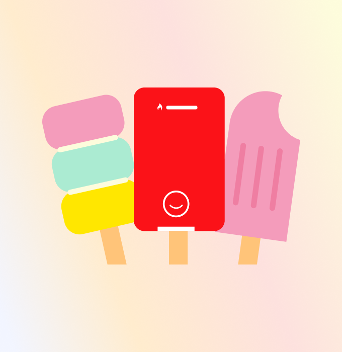 A graphic of a new boiler on a ice lolly stick.