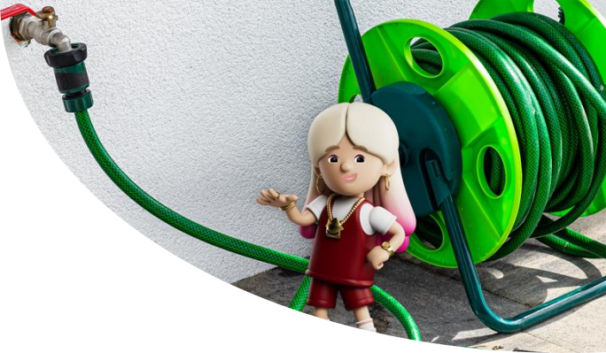 Lo Stress character standing on pipe under sink