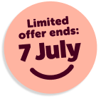 A smiling HomeServe plumber holding a cup of tea, next to a message reminding customers that the 50p a month limited offer ends 7 July