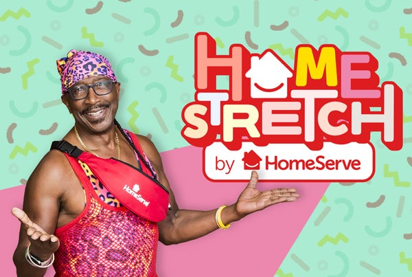 Mr Motivator on a green background with the HomeServe HomeStretch logo to his right.