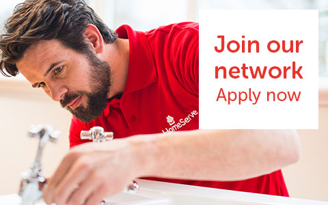 HomeServe Plumber fixing tap. Join our network - Apply now